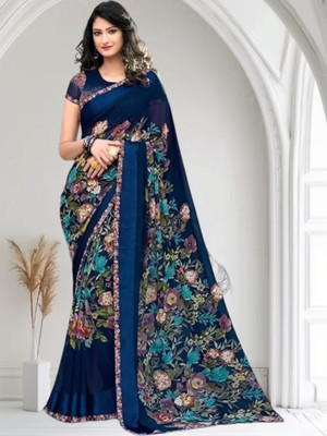 Grubstaker Printed Daily Wear Georgette Saree(Multicolor)