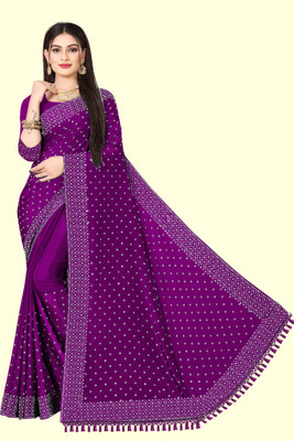 Madhavsaree Self Design, Solid/Plain Banarasi Chiffon, Organza Saree(Purple)