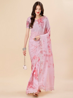 Divastri Printed Bollywood Satin Saree(Pink)