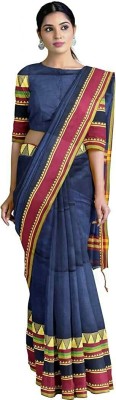 Joyguru Textile Self Design Handloom Cotton Blend Saree(Blue)