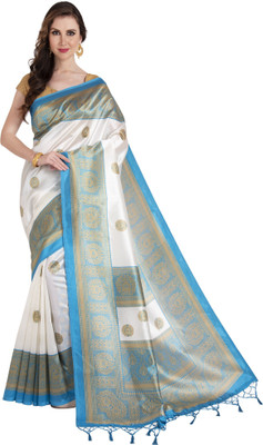 Salooni Woven Bollywood Art Silk Saree(Light Blue, White)