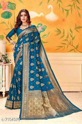 Ashopalav Sarees Woven Banarasi Jacquard Saree(Light Blue)