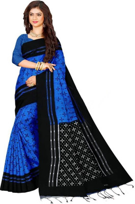 ma kali treaders Printed Sambalpuri Pure Cotton Saree(Light Green, Maroon)