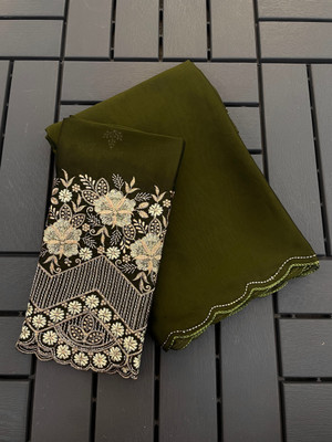 KONICA FAB Embellished Bollywood Chiffon Saree(Light Green)
