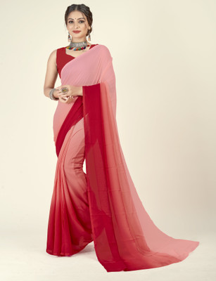 kashvi sarees Solid/Plain Bollywood Georgette Saree(Red, Pink)