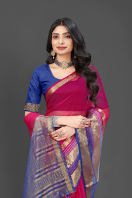 Aarunika SST Solid/Plain, Woven Bollywood Organza Saree(Pink)