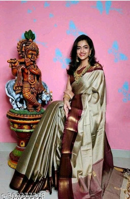 S S CREATION Woven Paithani Pure Silk Saree(Grey)