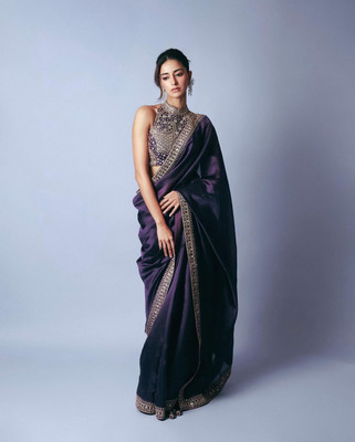 SHIVA Embroidered, Floral Print, Solid/Plain, Embellished Bollywood Georgette Saree(Purple)