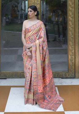 AARVISA Woven Bollywood Cotton Blend Saree(Pink)