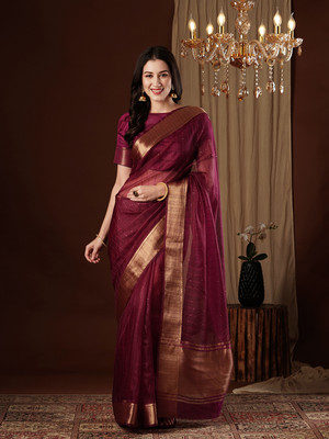AKSHAR PATRON ENTERPRISE Solid/Plain Bollywood Organza Saree(Maroon)