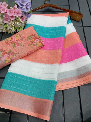 HouseOfCommon Solid/Plain Bollywood Linen Saree(Multicolor)