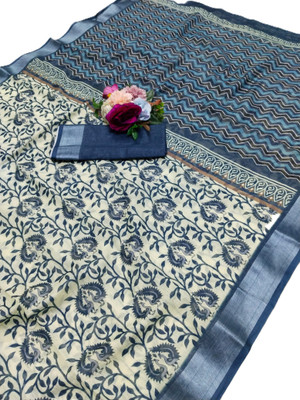 HangerStories Woven Kanjivaram Pure Cotton, Cotton Silk Saree(Blue)