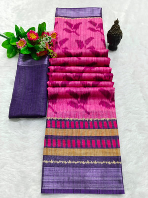 HouseOfCommon Printed Kanjivaram Pure Cotton, Cotton Linen Saree(Pack of 2, Multicolor)