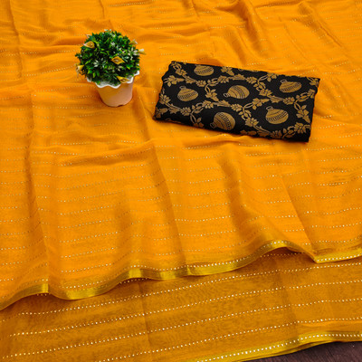 Aadishakti Fashion Striped Daily Wear Chiffon Saree(Gold)