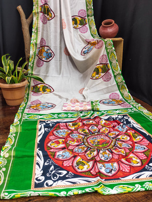 Hema Silk Mills Printed, Digital Print Bollywood Silk Blend Saree(Multicolor)