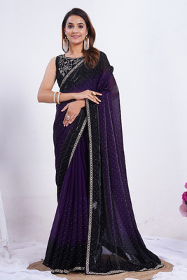 PEEYU Self Design Bollywood Satin Saree(Purple)
