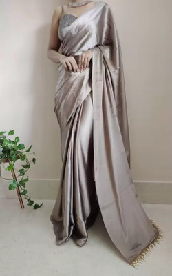 Suali Solid/Plain Bollywood Satin Saree(Grey)