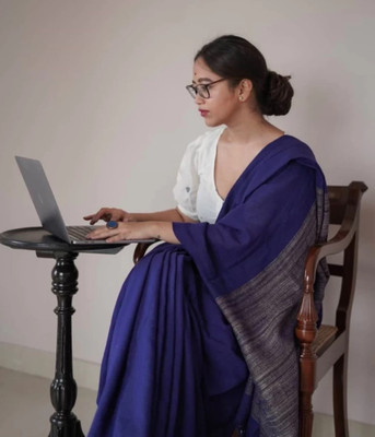 Sandhyatara Solid/Plain Handloom Cotton Silk Saree(Blue)