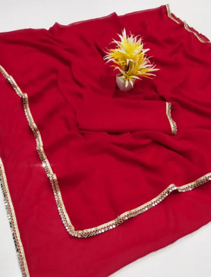 mahir ceaation Solid/Plain, Embellished Bollywood Georgette Saree(Red)