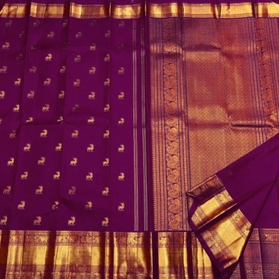 MIRMAN Woven Banarasi Pure Silk Saree(Purple)