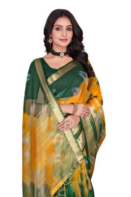 Aarunika LGF Solid/Plain Bandhani Organza Saree(Green)
