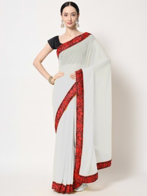 ALLIOOP Solid/Plain, Self Design, Applique Bollywood Cotton Silk, Chanderi Saree(Red)