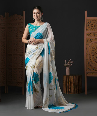 Sareemall Printed Bollywood Georgette Saree(White)