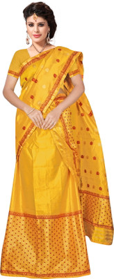 kamdar Self Design Mekhela Chador Silk Blend Saree(Yellow)