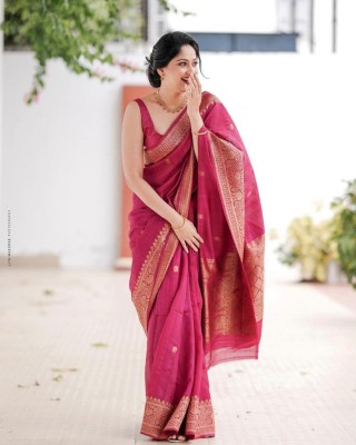 sheladiya Woven Kanjivaram Art Silk, Cotton Silk Saree(Pink)