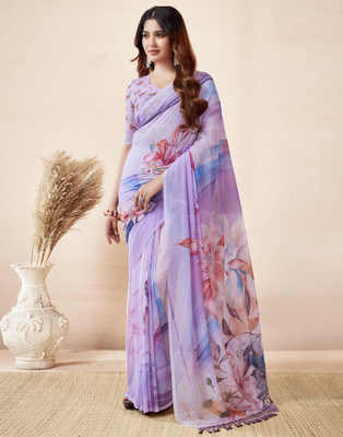 shiv textiles Floral Print Bollywood Chiffon Saree(Purple)