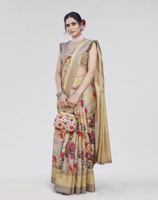 Nirvaan Printed Bollywood Art Silk Saree(Yellow)