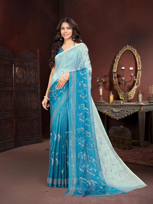 GARDEN VARELI Printed Bollywood Chiffon Saree(Blue)