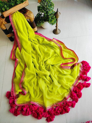 Bollytrend Solid/Plain Bollywood Georgette Saree(Yellow)