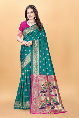 DHAYNAAND REEWA FASHION Self Design Kanjivaram Jacquard Saree(Multicolor)
