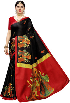 Priyashi Digital Print Daily Wear Art Silk Saree(Black)
