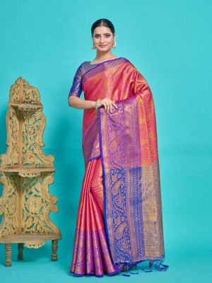 MIMOSA Woven Kanjivaram Art Silk Saree(Pink)