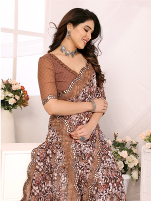THE URBAN DIVA Printed Bollywood Georgette Saree(Cream)