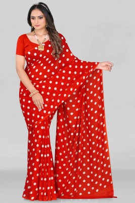 Leelavati Polka Print Bollywood Georgette Saree(Red)