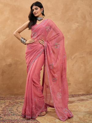 Sareemall Embellished Bollywood Georgette Saree(Pink)