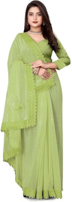 HouseOfCommon Embellished Bollywood Lycra Blend Saree(Light Green)