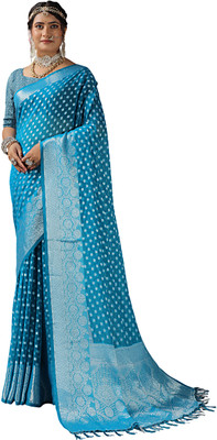 nirmal creation Woven Banarasi Georgette Saree(Blue)