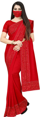 pUNYATHA CREATION Self Design, Solid/Plain Chanderi Art Silk Saree(Red)
