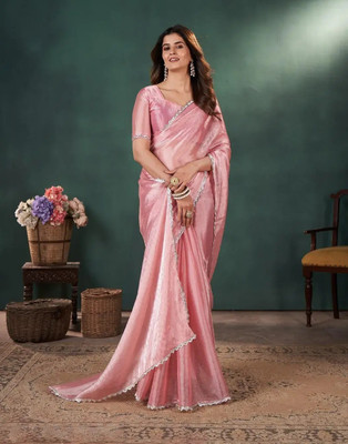 DESTY Self Design, Embellished Bollywood Silk Blend Saree(Pink)