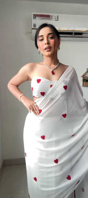 JATADHAR FAB Applique Ready to Wear Georgette Saree(White)