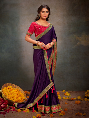 Divastri Embroidered Bollywood Satin Saree(Purple)