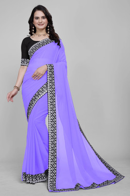 Om Sai Creation Solid/Plain Bollywood Georgette Saree(Purple)