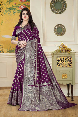 AVDOM Woven Kanjivaram Silk Blend Saree(Purple)