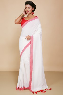 BENGAL HANDLOOM Woven Handloom Pure Cotton Saree(White)