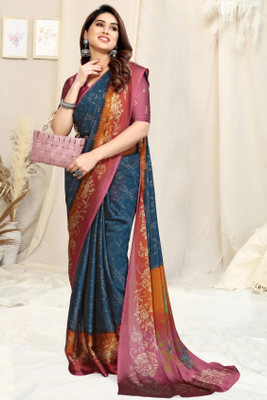 MIRCHI FASHION Printed Daily Wear Chiffon, Georgette Saree(Dark Blue, Orange)