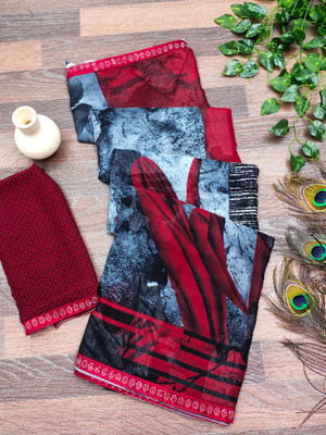 Anand Sarees Printed Bollywood Georgette Saree(Grey, Red, Black)